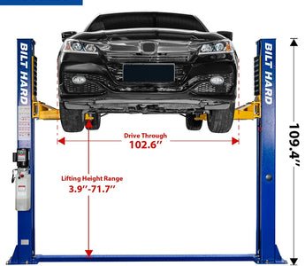 Two-post car lift dimensions and ceiling height clearance
