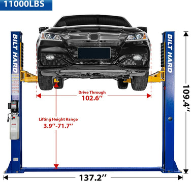 Two-post car lift dimensions and ceiling height clearance