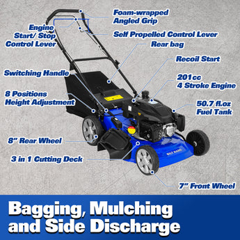 BILT HARD self-propelled gas lawn mower features