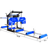 BILT HARD portable sawmill with 12.8-foot rail bed.