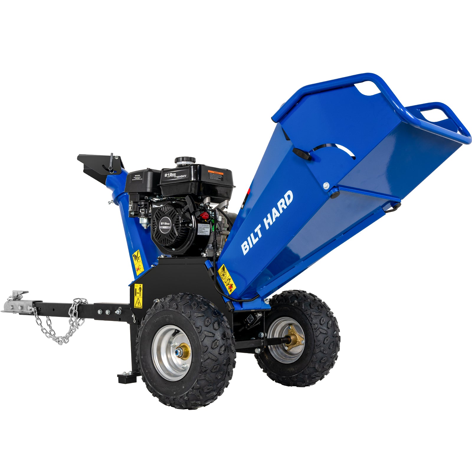 BILT HARD 4-Inch 212cc 7HP Gas Powered Drum Wood Chipper with 2'' Coupler Tow Hitch, Towable Wood Chipper Leaf Branch Shredder Mulcher with Towbar, Emergency Stop Button
