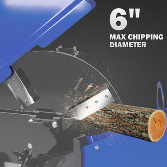 BILT HARD six-inch wood chipper cutting thick logs