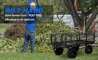 BILT HARD steel garden cart with flat-free tires