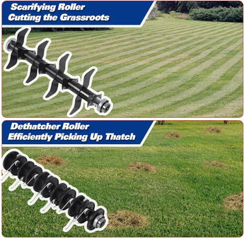 16-Inch Electric-Powered Dethatcher Scarifier with 15 Amp Copper Motor, 5-Position Depth Adjustment, 14.5 Gallon Thatch Bag. 2-in-1 Walk-Behind Thatch Removing Machine