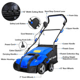 16-Inch Electric-Powered Dethatcher Scarifier with 15 Amp Copper Motor, 5-Position Depth Adjustment, 14.5 Gallon Thatch Bag. 2-in-1 Walk-Behind Thatch Removing Machine