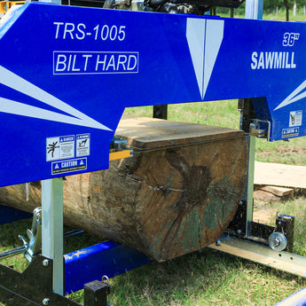 BILT HARD 36-inch portable sawmill cutting a log