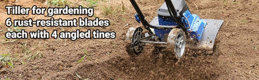 BILT HARD garden tiller with rust-resistant blades and angled tines for soil cultivation