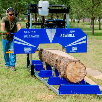 BILT HARD portable sawmill cutting a large log