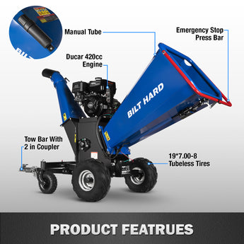 BILT HARD 6-inch wood chipper shredding branches