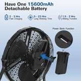 BILT HARD 12 Inch Battery Operated Outdoor Portable Misting Fan, Rechargeable Portable Floor Fan with 15600mAh Detachable Battery for Outside