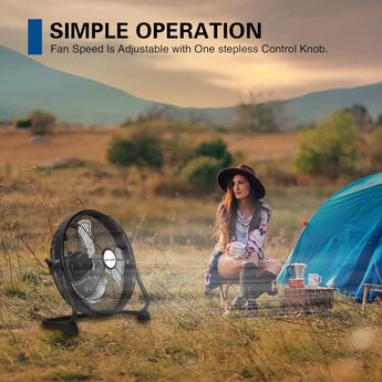 BILT HARD 16 Inch Rechargeable Battery Operated Outdoor Floor Fan, 15600mAh Battery Powered High Velocity Portable Fan with Metal Blade, Run All Day, USB Output