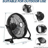 BILT HARD 16 Inch Rechargeable Battery Operated Outdoor Floor Fan, 15600mAh Battery Powered High Velocity Portable Fan with Metal Blade, Run All Day, USB Output