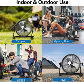 BILT HARD 16 Inch Rechargeable Battery Operated Outdoor Floor Fan, 15600mAh Battery Powered High Velocity Portable Fan with Metal Blade, Run All Day, USB Output