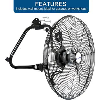 BILT HARD 20" High Velocity Floor Fan, 4650 CFM 3-Speed Heavy Duty Metal Fan with Wall-Mounting System, Industrial Shop Fan