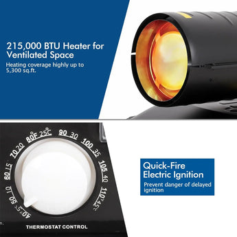 BILT HARD 215,000 BTU Forced Air Kerosene Heater, Portable Torpedo Space Heater with Movable Wheels, Thermostat Control, Overheat Protection, CSA Listed