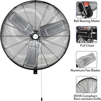 BILT HARD 24 in. 6300 CFM Outdoor Oscillating Wall Fan, 3-Speed Heavy Duty Outdoor Waterproof Wall Fans, High Velocity Outdoor Fans for Patio, Industrial, Commercial, Warehouse and Jobsites, UL Listed