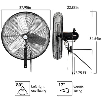 BILT HARD 24 in. 6300 CFM Outdoor Oscillating Wall Fan, 3-Speed Heavy Duty Outdoor Waterproof Wall Fans, High Velocity Outdoor Fans for Patio, Industrial, Commercial, Warehouse and Jobsites, UL Listed