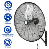 BILT HARD 24 in. 6500 CFM High Velocity Industrial Wall Fan, 3-Speed Wall Mount Oscillating Fan, Heavy Duty Shop Fan for Commercial, Garage, Warehouse, Workshops, Factory and Jobsites, UL Listed