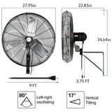 BILT HARD 24 in. 6500 CFM High Velocity Industrial Wall Fan, 3-Speed Wall Mount Oscillating Fan, Heavy Duty Shop Fan for Commercial, Garage, Warehouse, Workshops, Factory and Jobsites, UL Listed