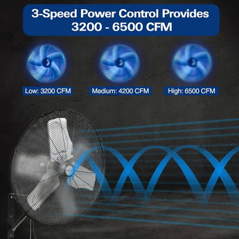 BILT HARD 24 in. 6500 CFM High Velocity Industrial Wall Fan, 3-Speed Wall Mount Oscillating Fan, Heavy Duty Shop Fan for Commercial, Garage, Warehouse, Workshops, Factory and Jobsites, UL Listed