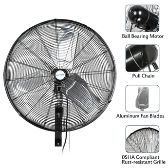 BILT HARD 24 in. 6500 CFM High Velocity Industrial Wall Fan, 3-Speed Wall Mount Oscillating Fan, Heavy Duty Shop Fan for Commercial, Garage, Warehouse, Workshops, Factory and Jobsites, UL Listed