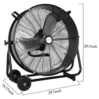 BILT HARD 24" 8100 CFM High Velocity Industrial Drum Fan, 3-Speed Heavy Duty Metal Shop Fan, UL Listed