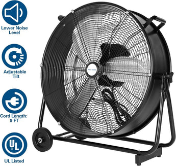 BILT HARD 24" Ultra Quiet Variable Speed High Velocity Drum Fan, DC Motor, 7800 CFM Industrial Heavy Duty Shop Fan for Warehouse, Workshops, Garage and Factory, UL Listed
