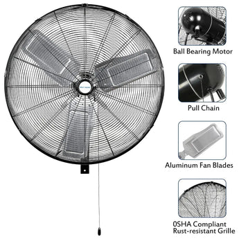 BILT HARD 30 in. 9500 CFM High Velocity Industrial Wall Fan, 3-Speed Wall Mount Oscillating Fan, Heavy Duty Shop Fan for Garage, Commercial, Warehouse, Factory, Workshops and Jobsites, UL Listed
