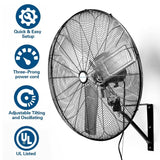 BILT HARD 30 in. 9500 CFM High Velocity Industrial Wall Fan, 3-Speed Wall Mount Oscillating Fan, Heavy Duty Shop Fan for Garage, Commercial, Warehouse, Factory, Workshops and Jobsites, UL Listed