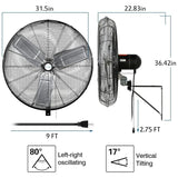 BILT HARD 30 in. 9500 CFM High Velocity Industrial Wall Fan, 3-Speed Wall Mount Oscillating Fan, Heavy Duty Shop Fan for Garage, Commercial, Warehouse, Factory, Workshops and Jobsites, UL Listed