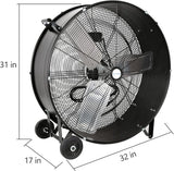 BILT HARD 30" 9100 CFM High Velocity Drum Fan, 2-Speed Heavy Duty Industrial Shop Fan for Commercial, Garage, Warehouse, Workshop, Factory and Basement, UL Listed