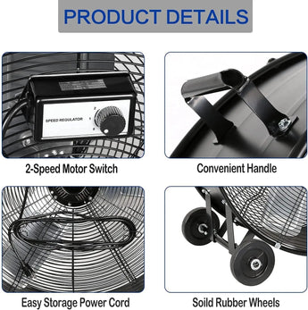 BILT HARD 30" 9100 CFM High Velocity Drum Fan, 2-Speed Heavy Duty Industrial Shop Fan for Commercial, Garage, Warehouse, Workshop, Factory and Basement, UL Listed