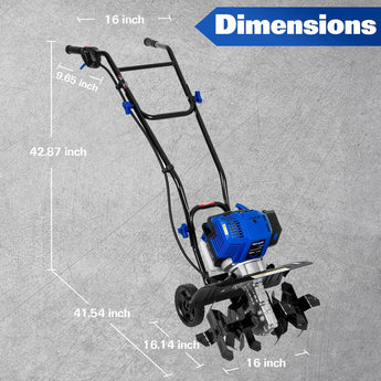 BILT HARD 46cc 4-Cycle 1.9HP Gas Tiller Cultivator – 16" Heavy-Duty Steel Tines, Adjustable Wheels & Cushioned Handles for Powerful Plowing, Tilling & Weeding in Gardens & Farms