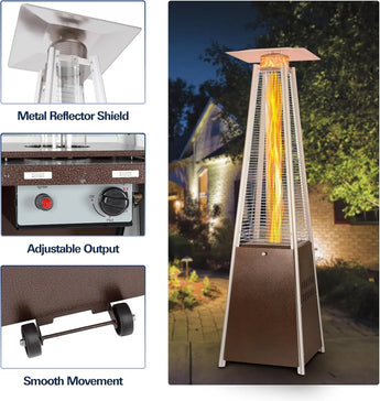 BILT HARD Pyramid Patio Heater, 48,000 BTU Outdoor Patio Heater with Wheels and Cover,Triple Protection System, Quartz Glass Tube Propane Heater for Commercial & Residential, Brown