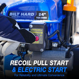 BILT HARD Snow Blower Gas Powered, 24 Inch 2-Stage Self-Propelled 212cc Engine with Electric Start, LED Headlight, 13" Snow Terrain Tires