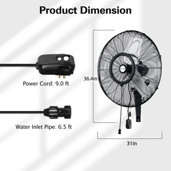 BILT HARD misting fan dimensions and water inlet hose