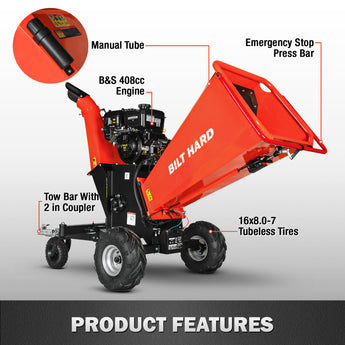 BILT HARD wood chipper with 408cc engine