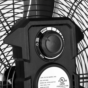 24 inch portable fan speed control knob close up