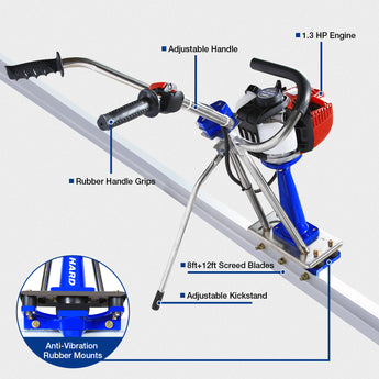 BILT HARD concrete power screed features and adjustable handle