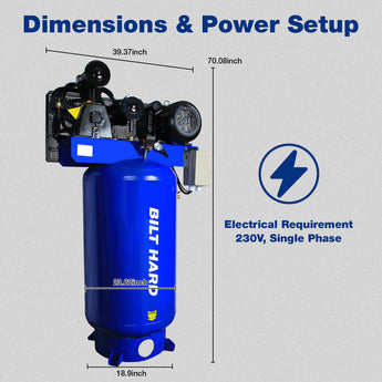 BILT HARD 80-gallon air compressor dimensions