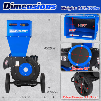 BILT HARD 3-inch wood chipper dimensions and weight