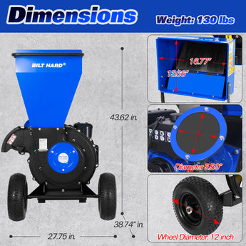 BILT HARD three-inch wood chipper dimensions and size