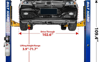 Two-post car lift dimensions and ceiling height clearance