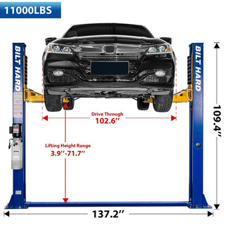 Two-post car lift dimensions and ceiling height clearance