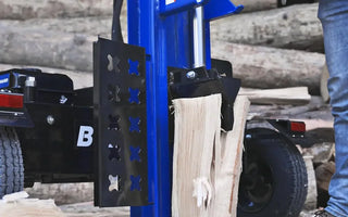 Vertical log splitter preparing firewood instead of pressure treated wood