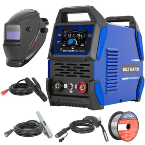 BILT HARD 135A 3-in-1 IGBT Inverter Welder, 110V Flux Core MIG/Lift TIG/Stick Welding Machine with Synergic Control, LED Display, 2T/4T/SPOT Modes & Full Kit (Solar Helmet, Welding Wire)