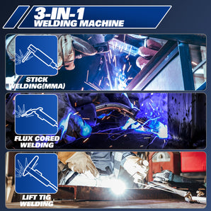 BILT HARD 135A 3-in-1 IGBT Inverter Welder, 110V Flux Core MIG/Lift TIG/Stick Welding Machine with Synergic Control, LED Display, 2T/4T/SPOT Modes & Full Kit (Solar Helmet, Welding Wire)