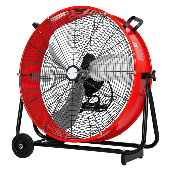24" 8100 CFM High Velocity Industrial Drum Fan, 3-Speed Heavy Duty Metal Red Shop Fan for Warehouse, Workshops, Garage, Factory and Basement, UL Listed