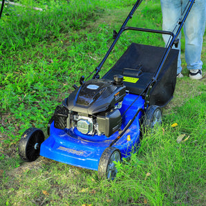 BILT HARD 21" Self Propelled Gas Lawn Mower – Powered by a 201cc 4-Cycle OHV Engine, 3-in-1 Functions (Bagging, Mulching & Side Discharge), 8-Position Cutting Height Adjustment, and Easy Start.