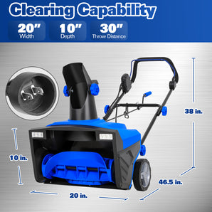 20" 15 Amp Electric Snow Blower, Walk-Behind Corded with Dual LED Headlights and 180° Rotating Chute
